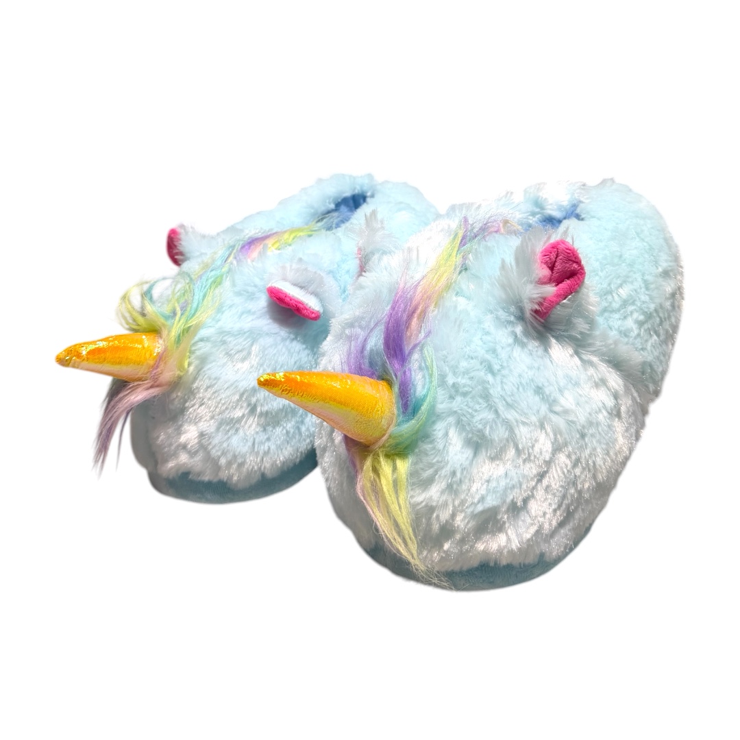 Pantufla unicornio sin ojos celeste cerrada adulto