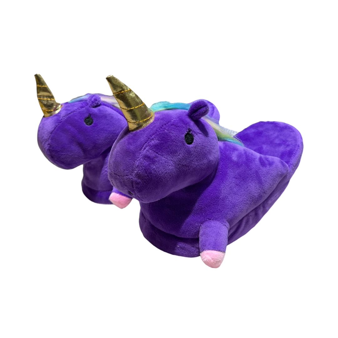 Pantufla unicornio morada abierta niña