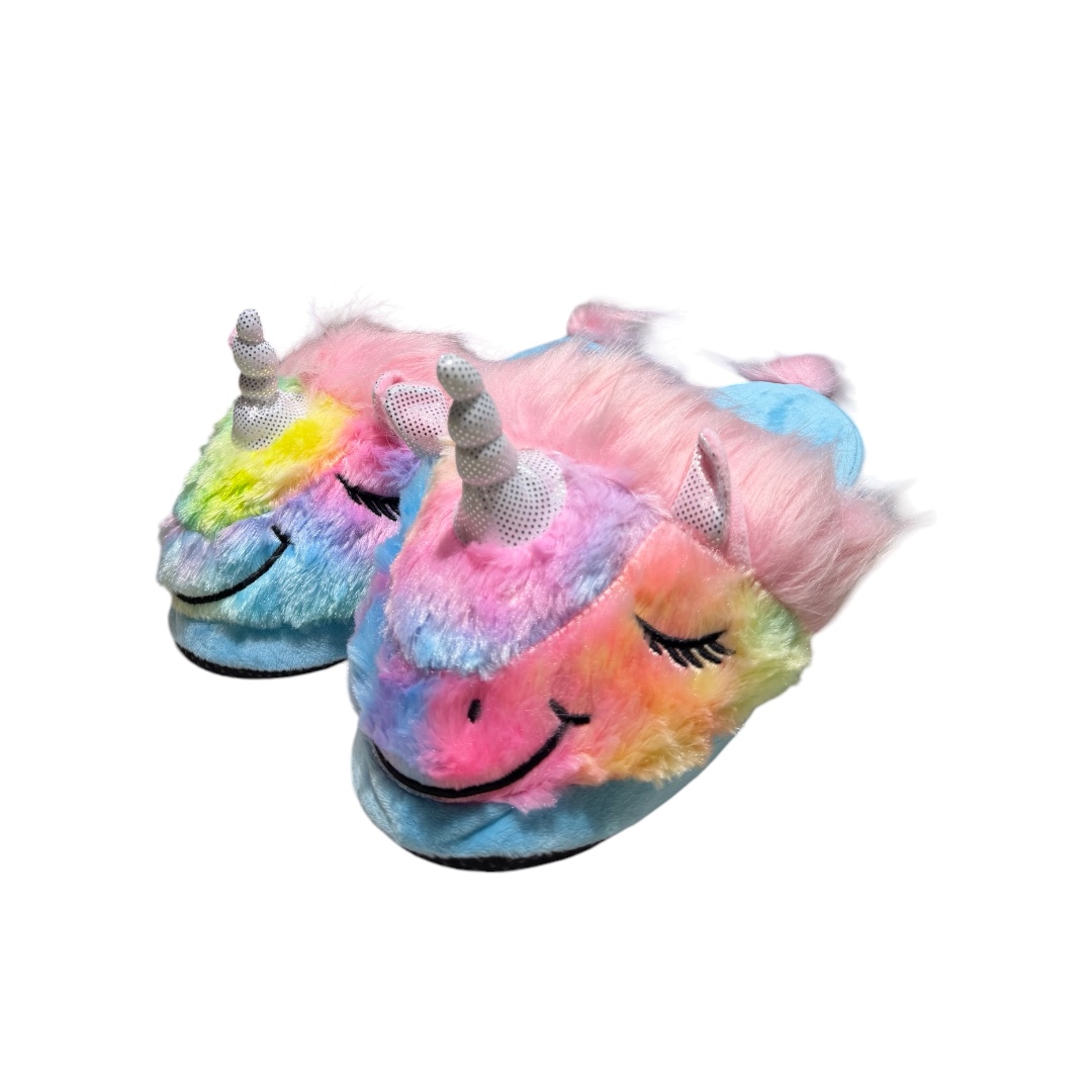 Pantufla unicornio colores cacho lentejuela abierta adulto