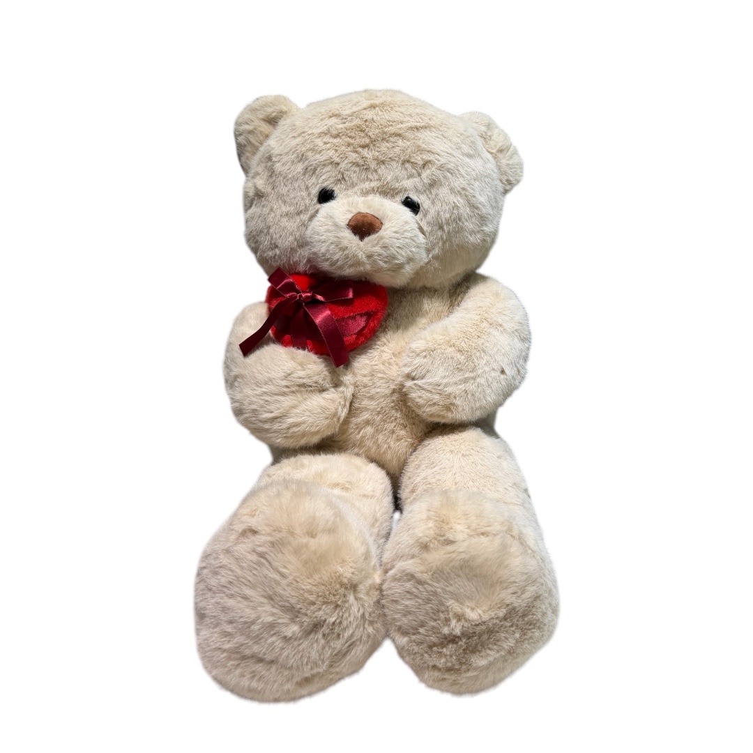 Peluche oso rosado y beige con corazon rojo 80cm