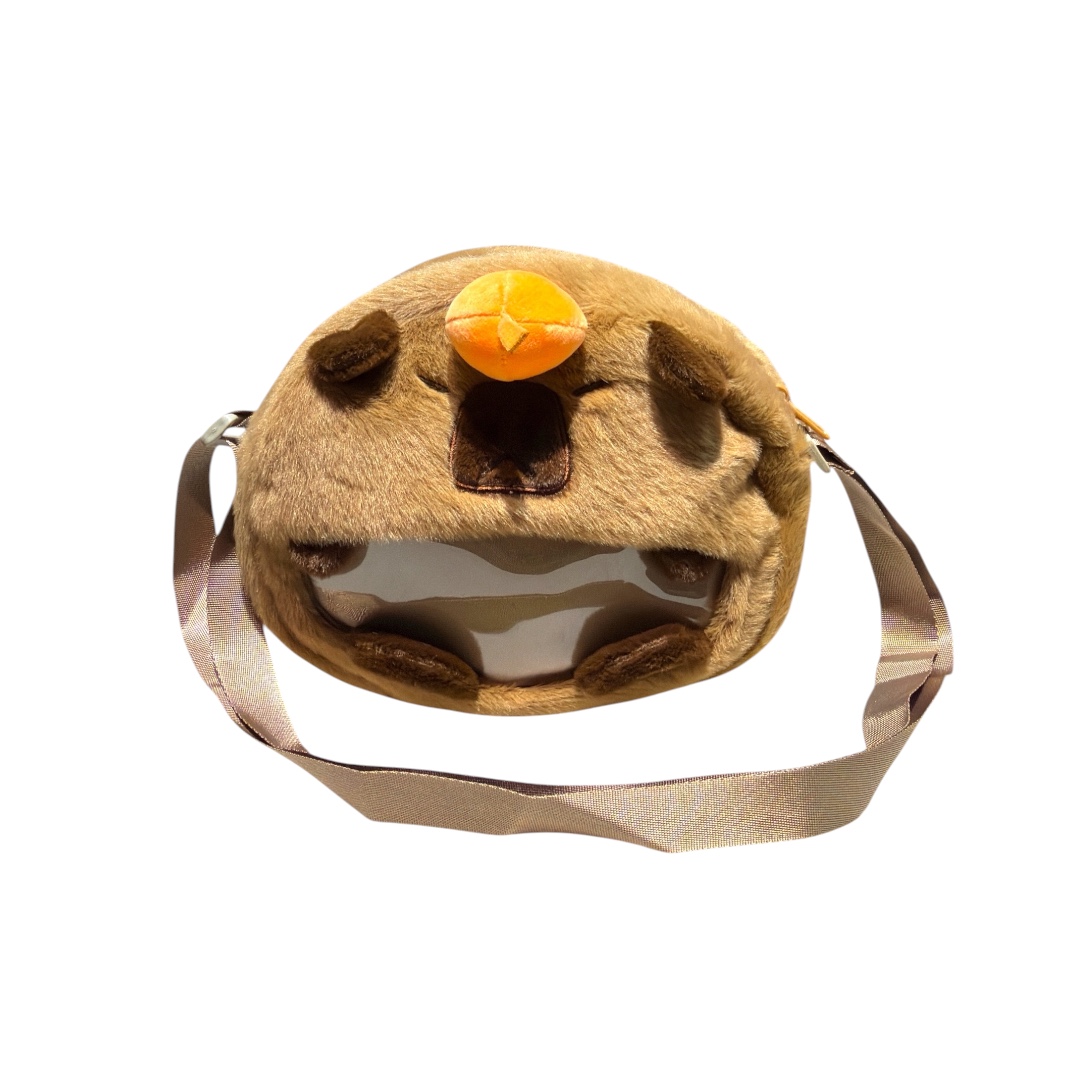 Bolso peluche capibara  con durazno division transparente