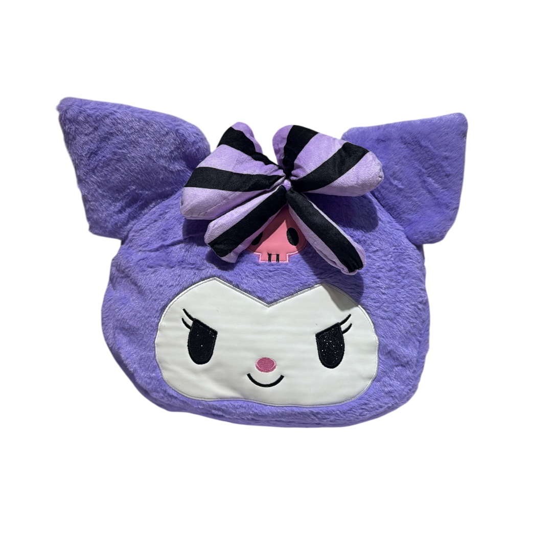 Cartera peluche mediano cara kuromi lila lazo