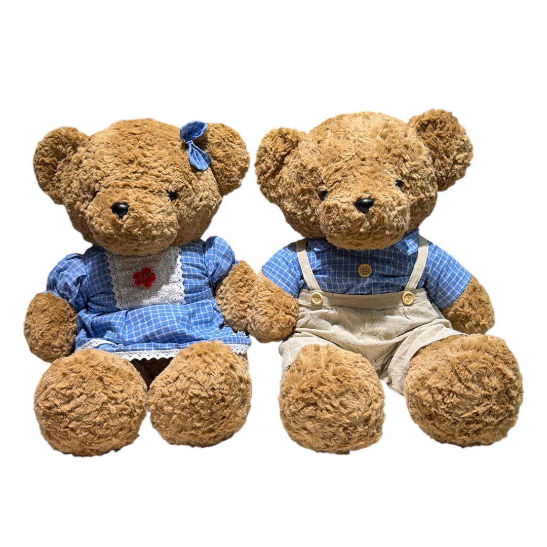 Peluche pareja de osos ropa azul 75cm