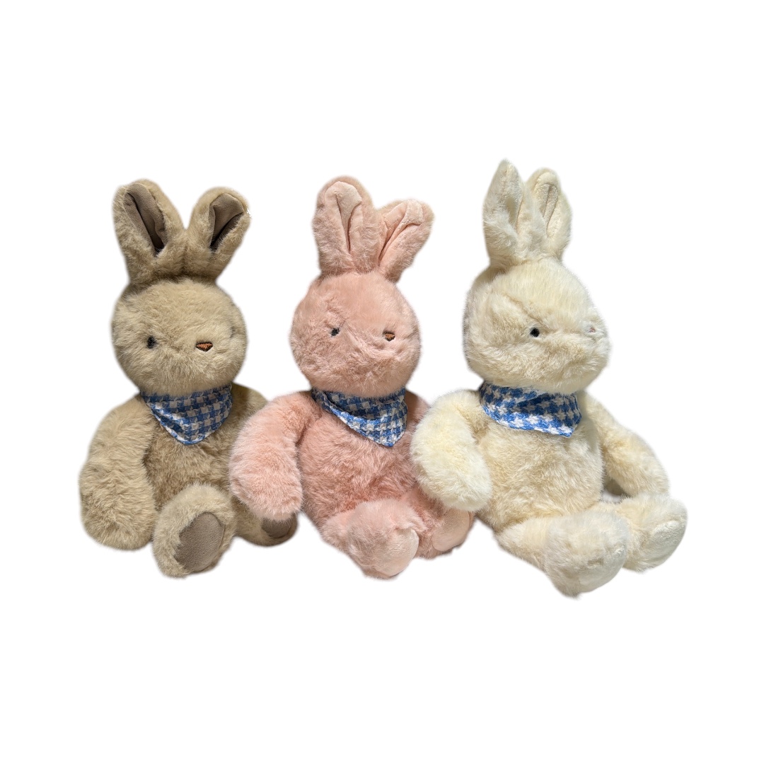 Peluche conejo 3 colores con bufanda a cuadros azul con blanco 27cm