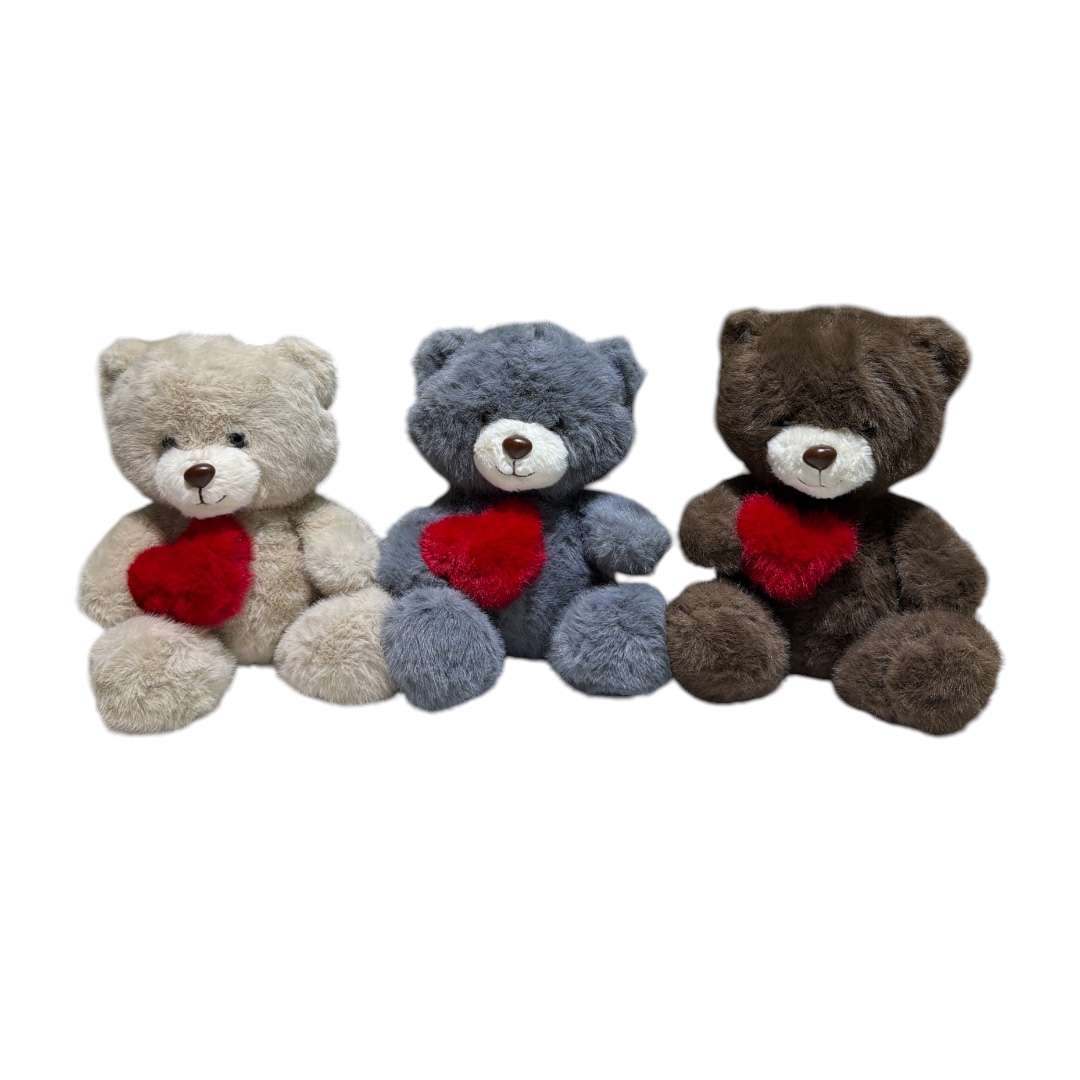 Peluche osito 4 colores peludo sentado con corazon rojo 27cm