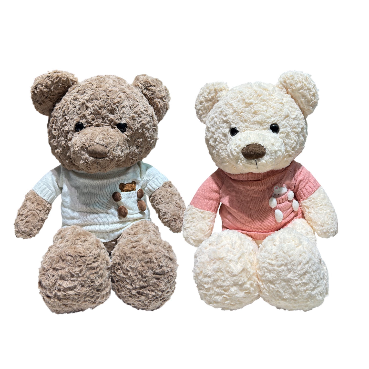 Peluche oso beige claro y cafe / sueter con 4 bolitas 75cm