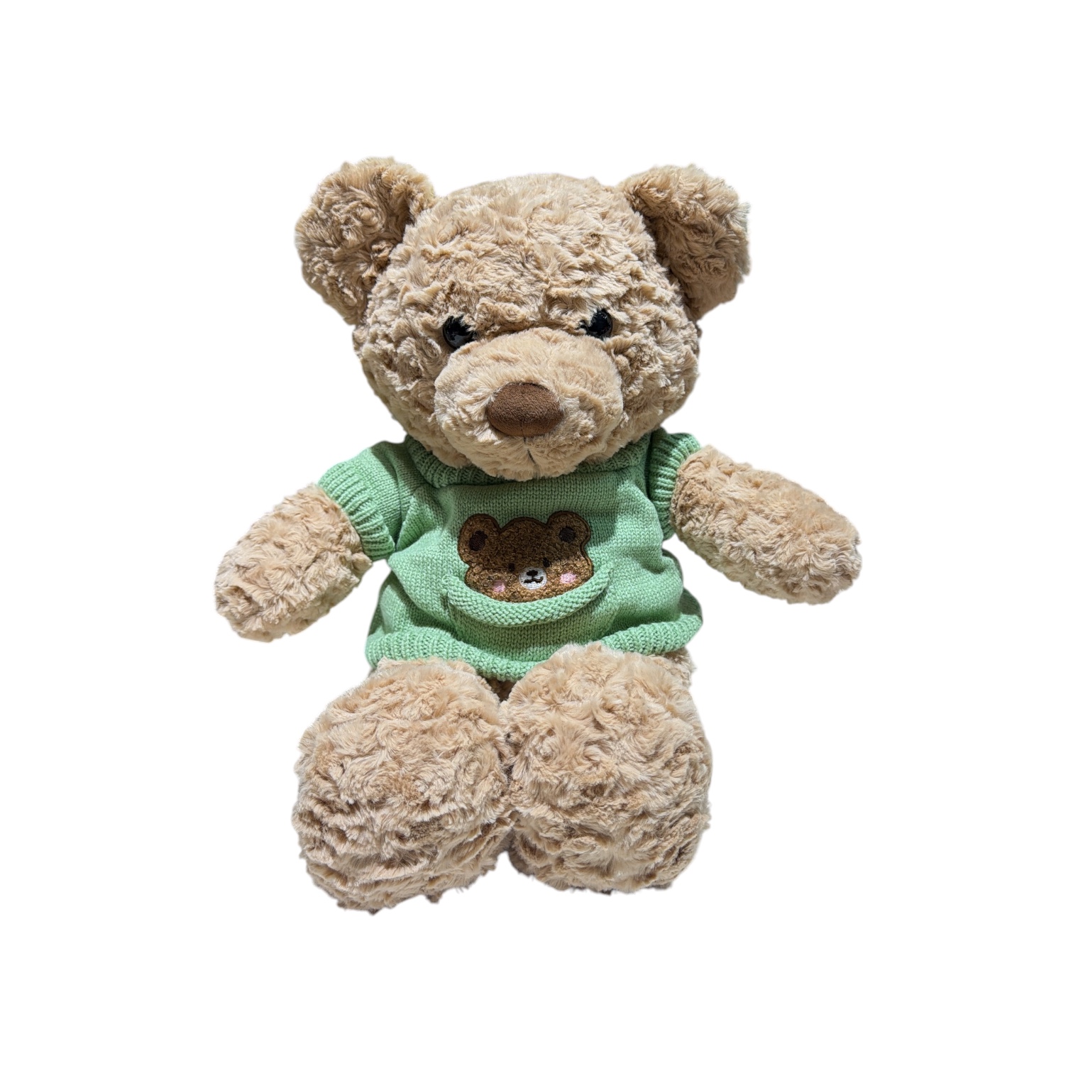 Peluche oso cafe con sueter verde 55cm