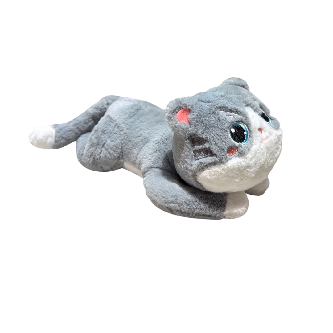 Peluche gato acostado gris 45 cm