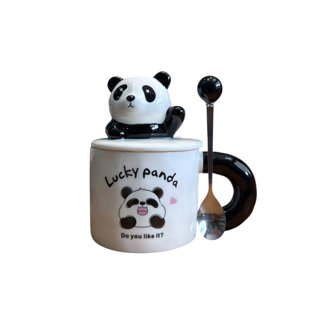Taza gruesa panda tapa figura panda lucky