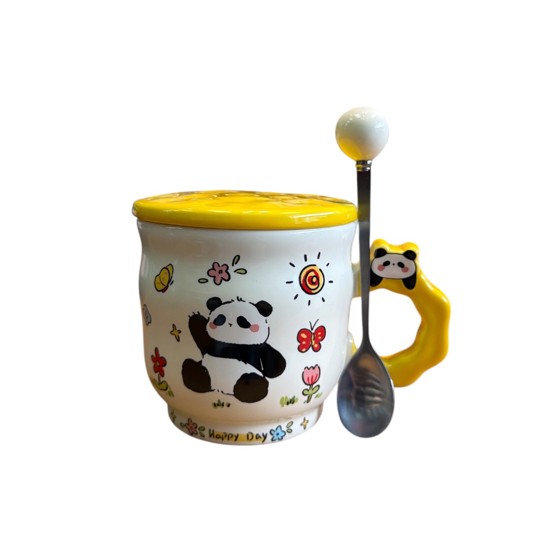 Taza panda con tapa verde menta