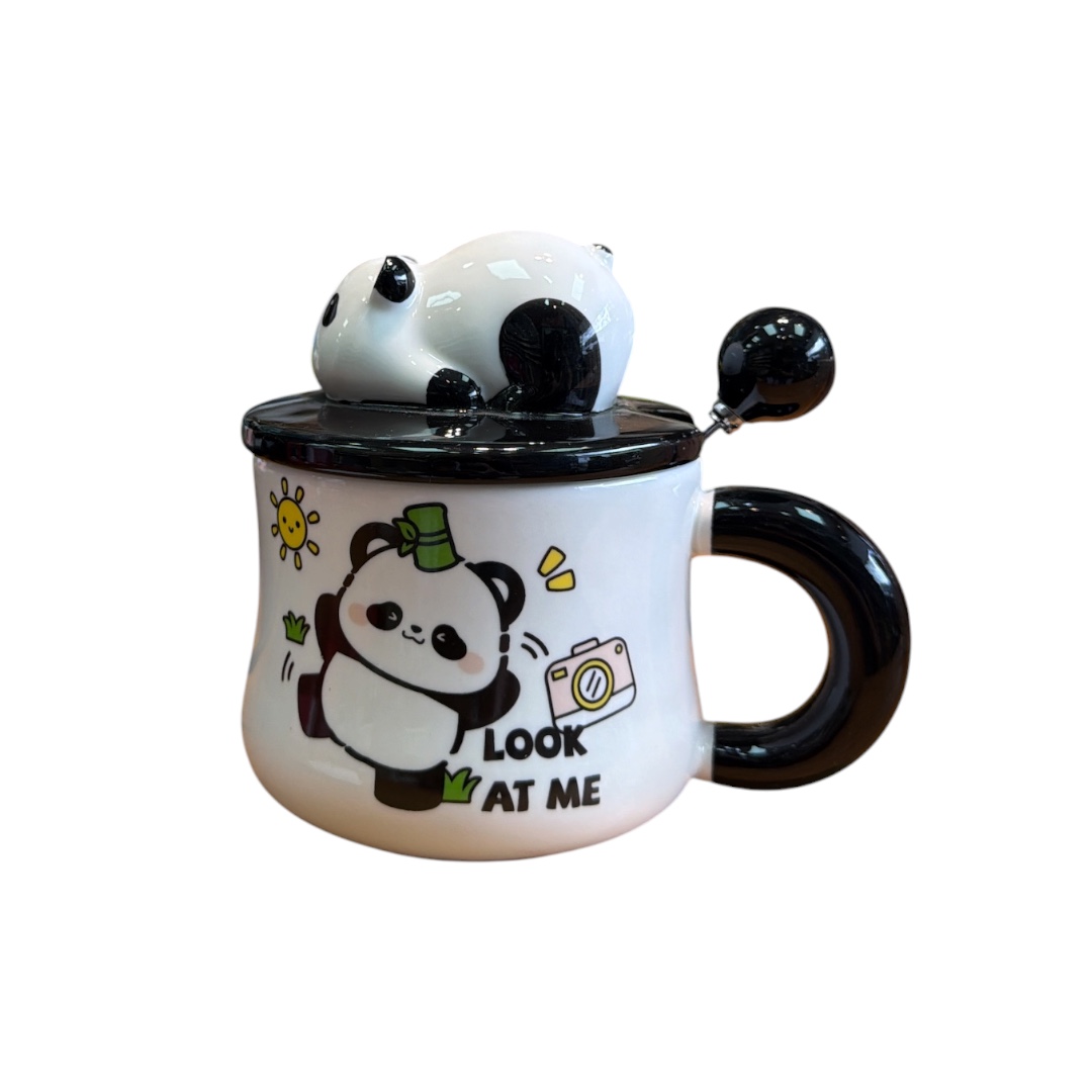 Taza panda en tapa-agarradero negro-jardin-globo