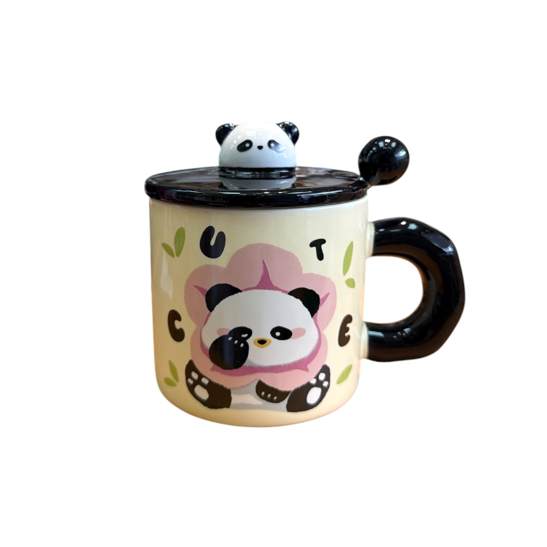 Taza  panda amarilla  agarradero negro