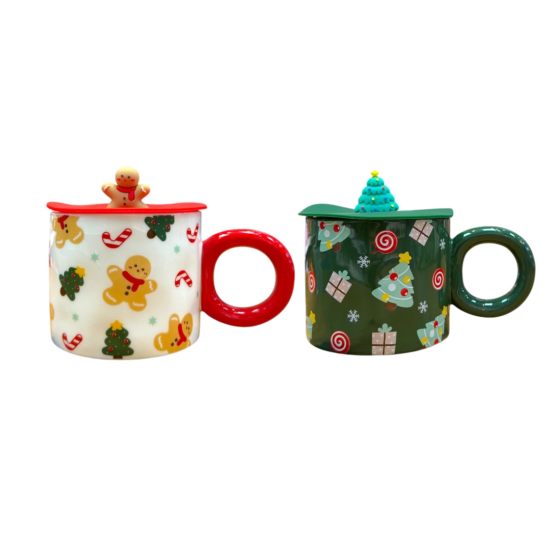 Taza navideña con tapa figura de silicon