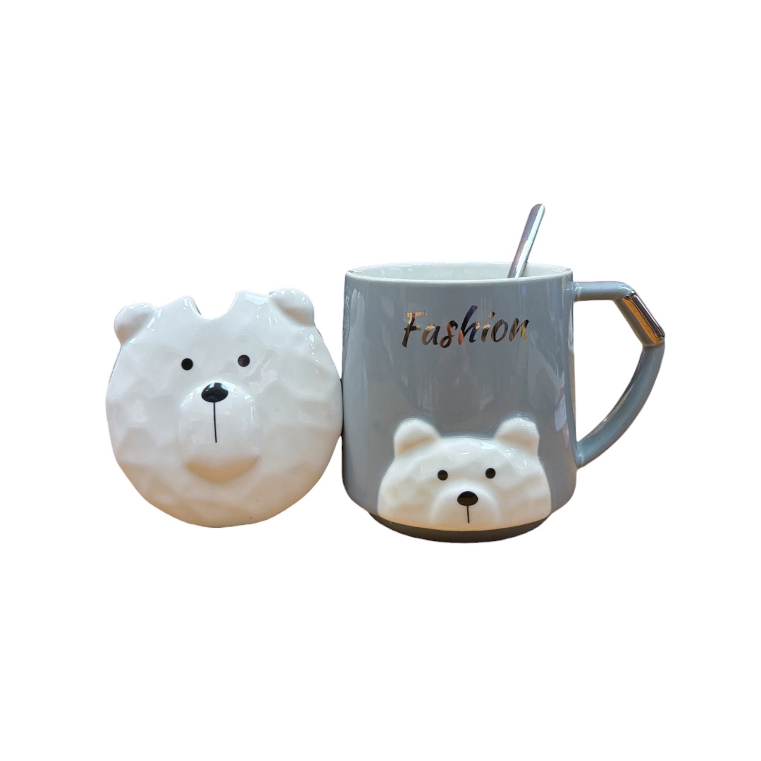 Taza relieve y tapa cara de oso