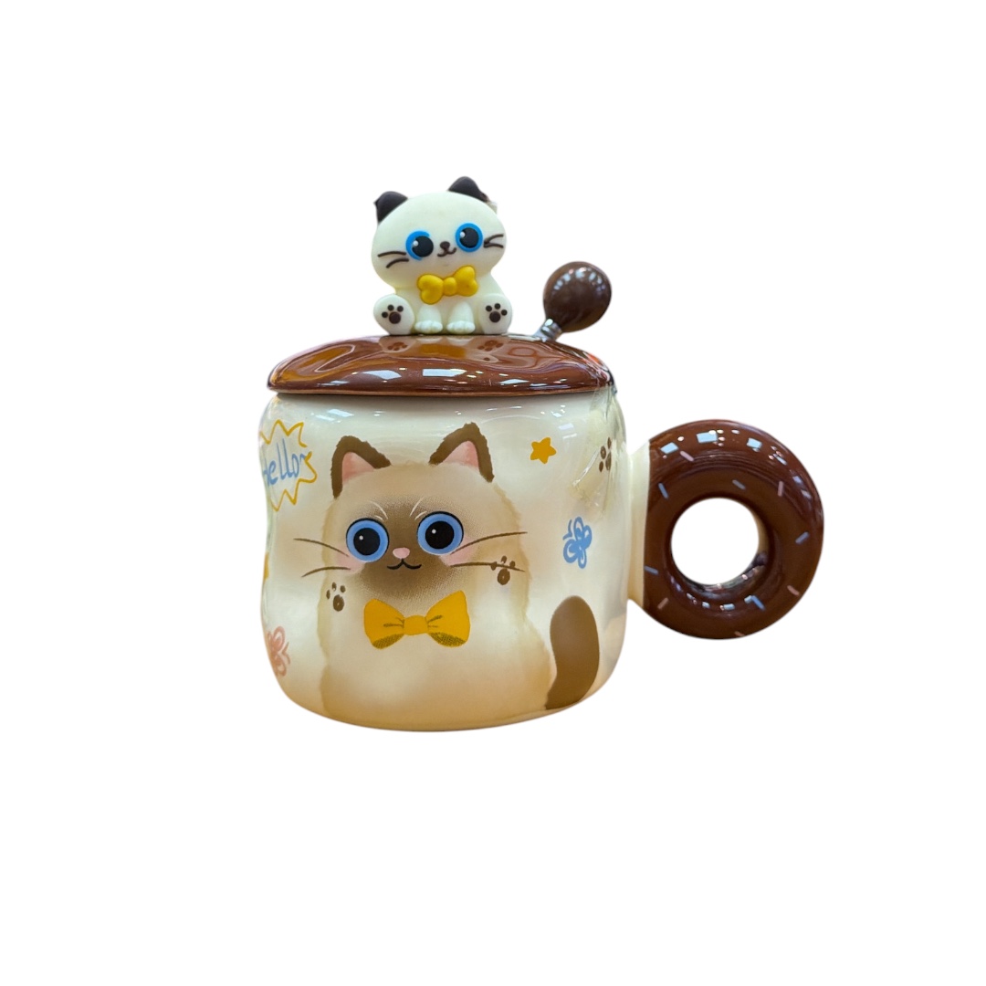 Taza  gatito con plato-cuchara agarradero dona