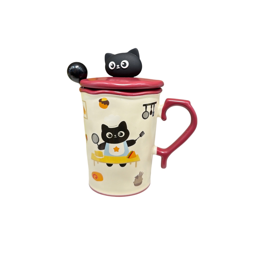 Taza  gato tapa gatito silicon borde relieve