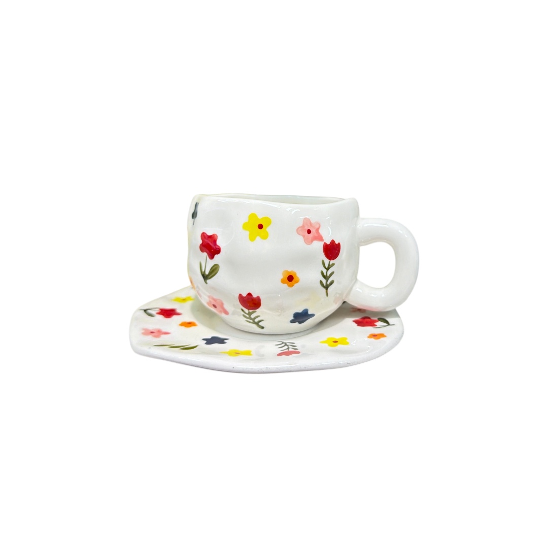 Taza  flores con plato