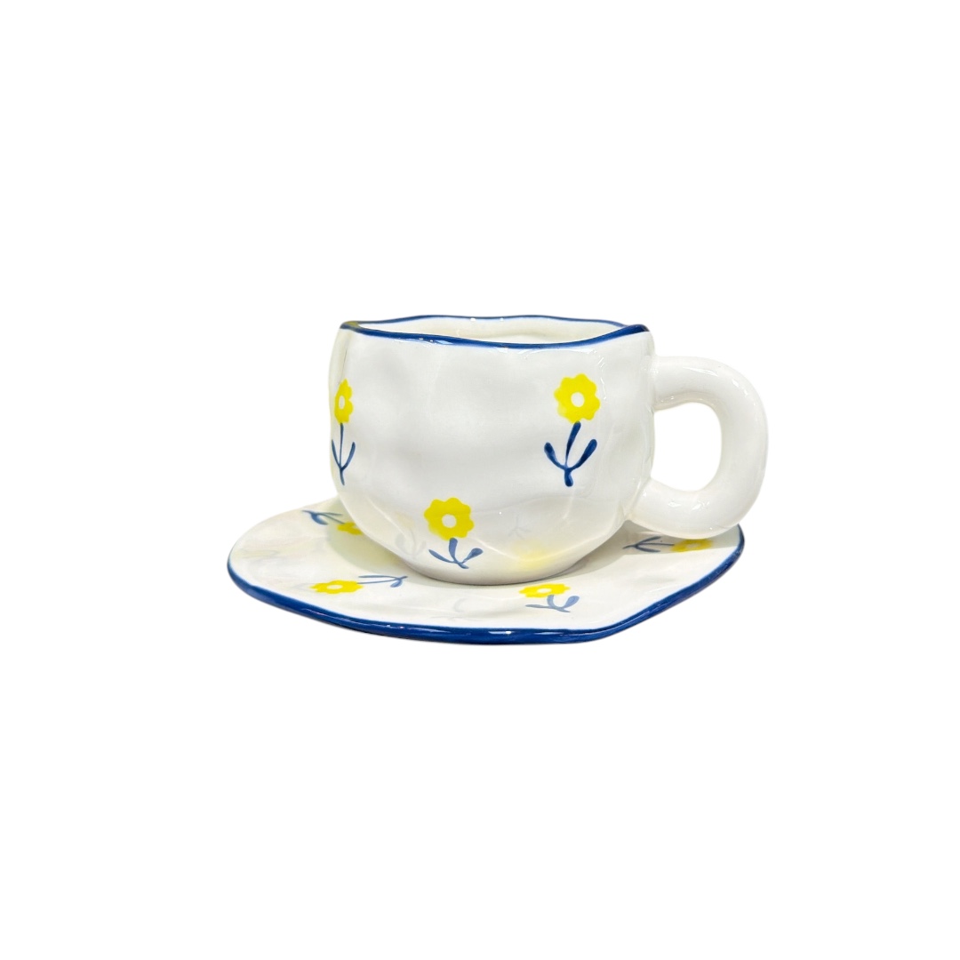 Taza  flor amarilla con plato