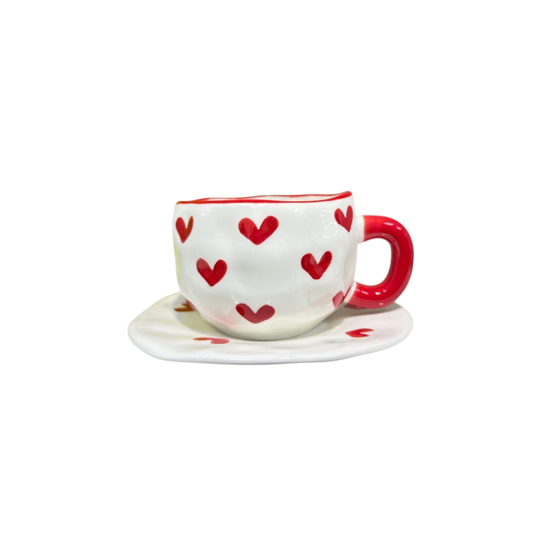 Taza  corazon rojo con plato