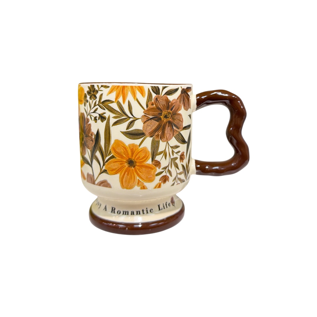 Taza  floreada con cuchara flor en caja