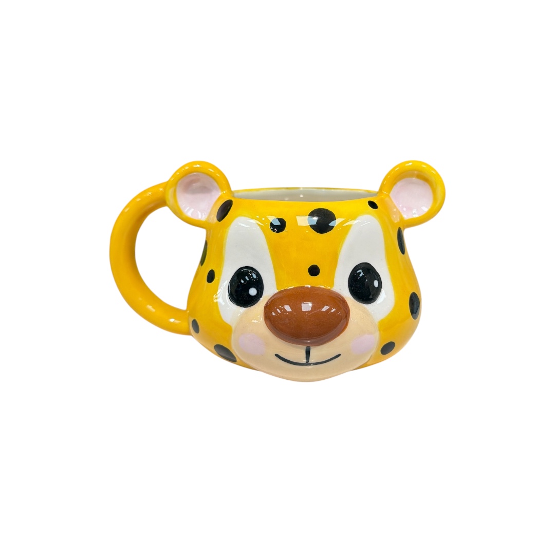 Taza cara tigre amarillo con puntos