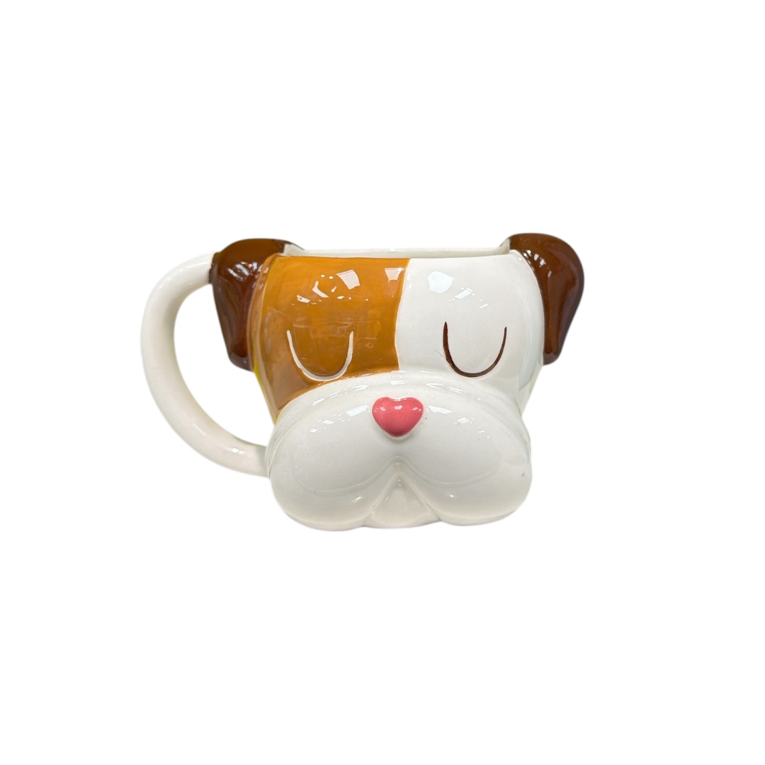 Taza perro moldeada corazon nariz blanca parche cafe