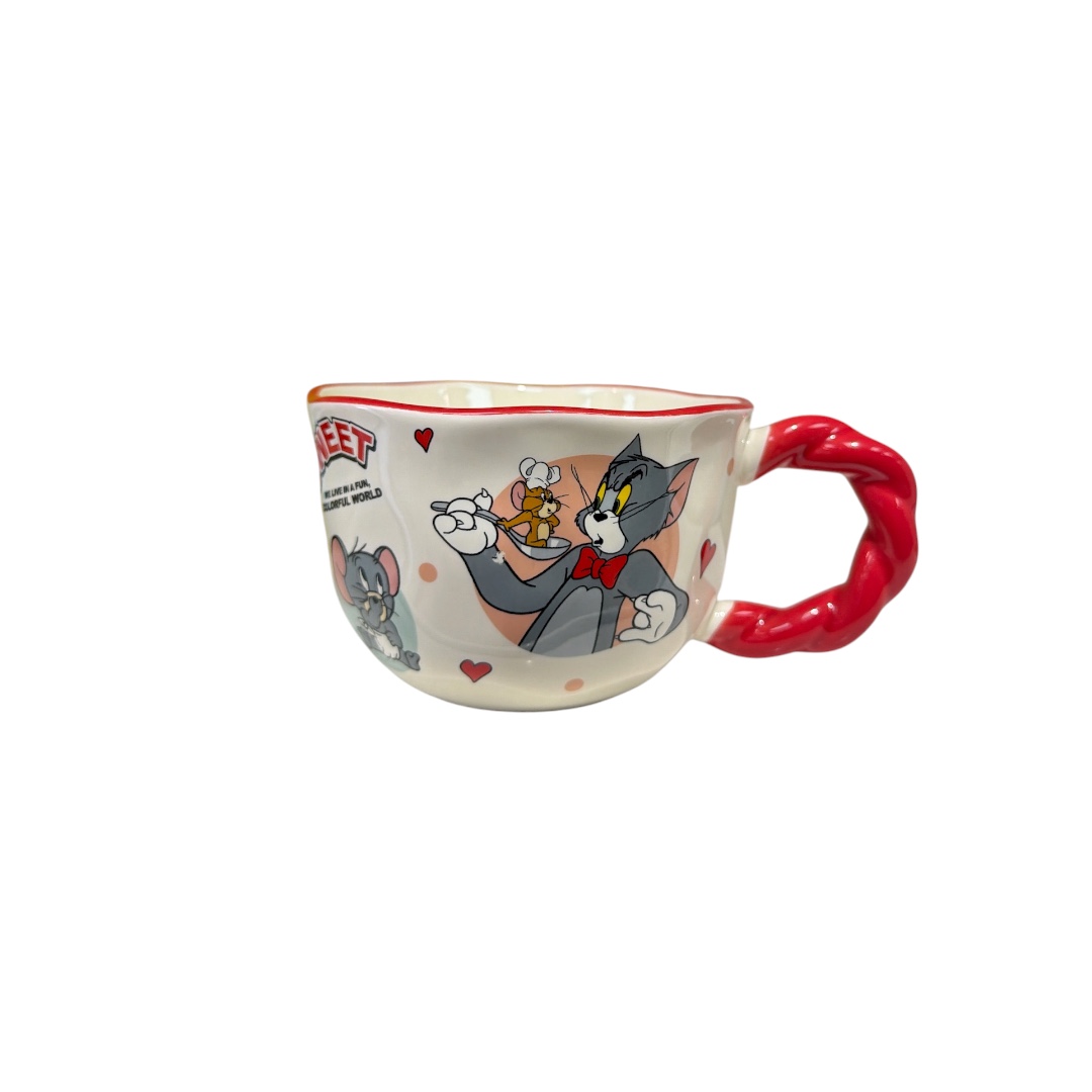 Taza tom y jerry borde relieve roja