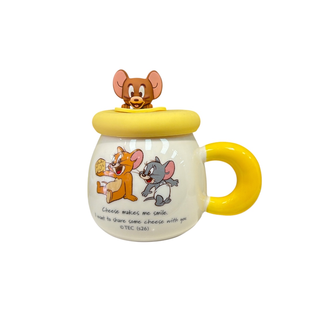 Taza-vasija tom y jerry tapa silicon amarilla