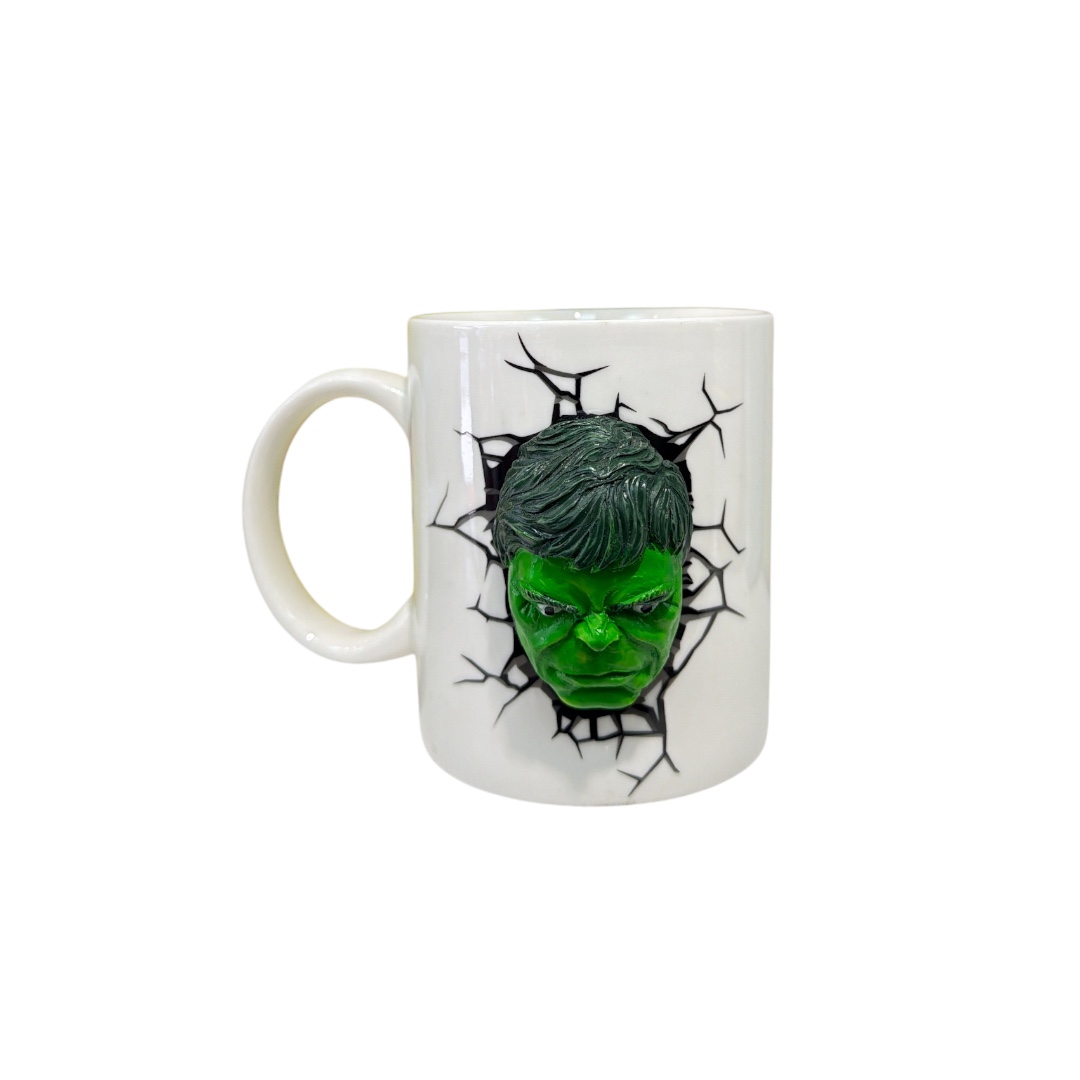 Taza blanca cara  hulk relieve