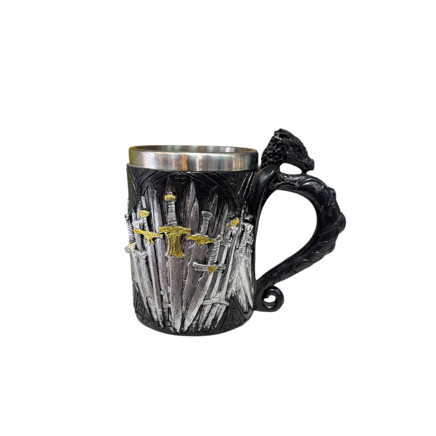 Taza got cervecera negra espada agarradero dragon