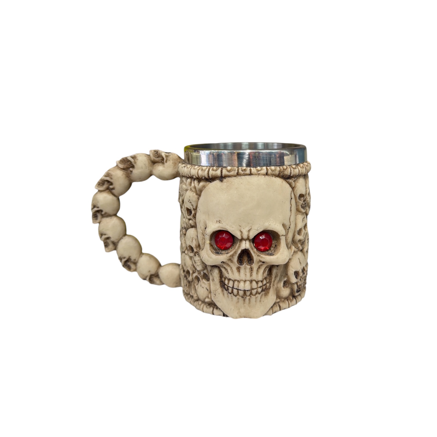 Jarra calavera ojos diamante rojo agarradero calaveras