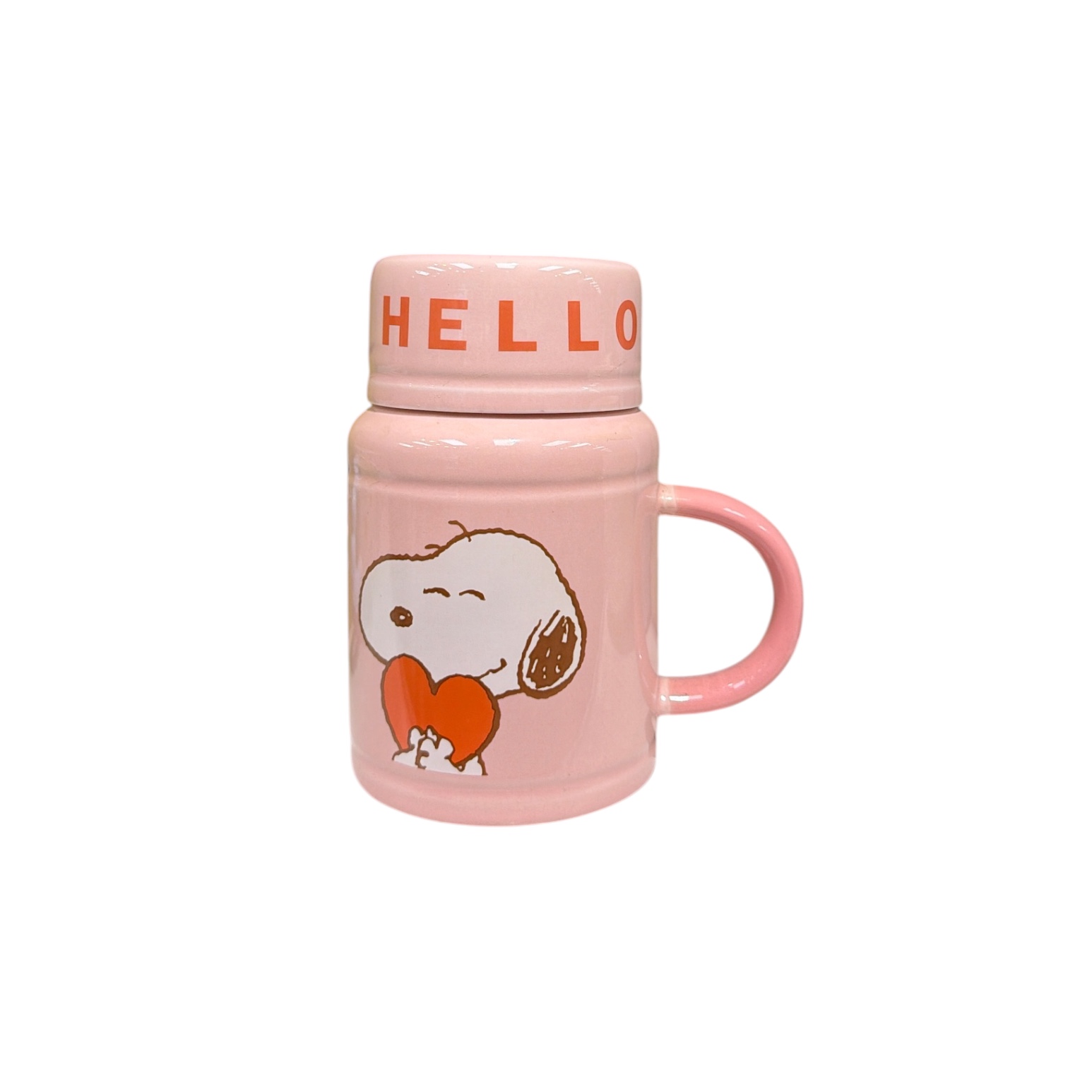 Taza snoopy alta con tapa-rosa