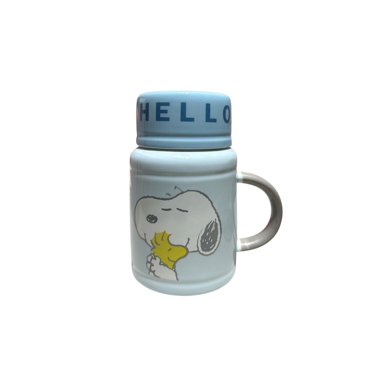 Taza snoopy alta con tapa-celeste