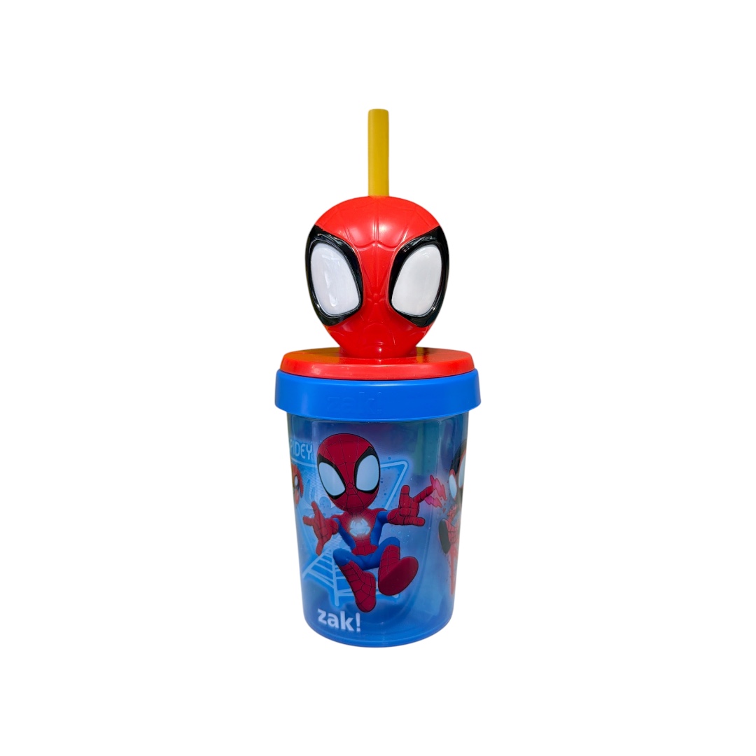 Vaso plastico con tapa spiderman pequeño