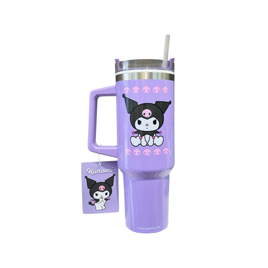 Vaso termico kuromi tapa trasparente con pajilla
