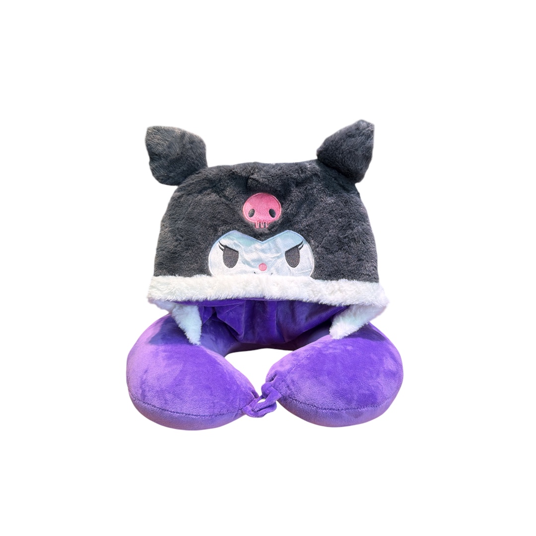 Almohada cuello con gorro peludito kuromi negra