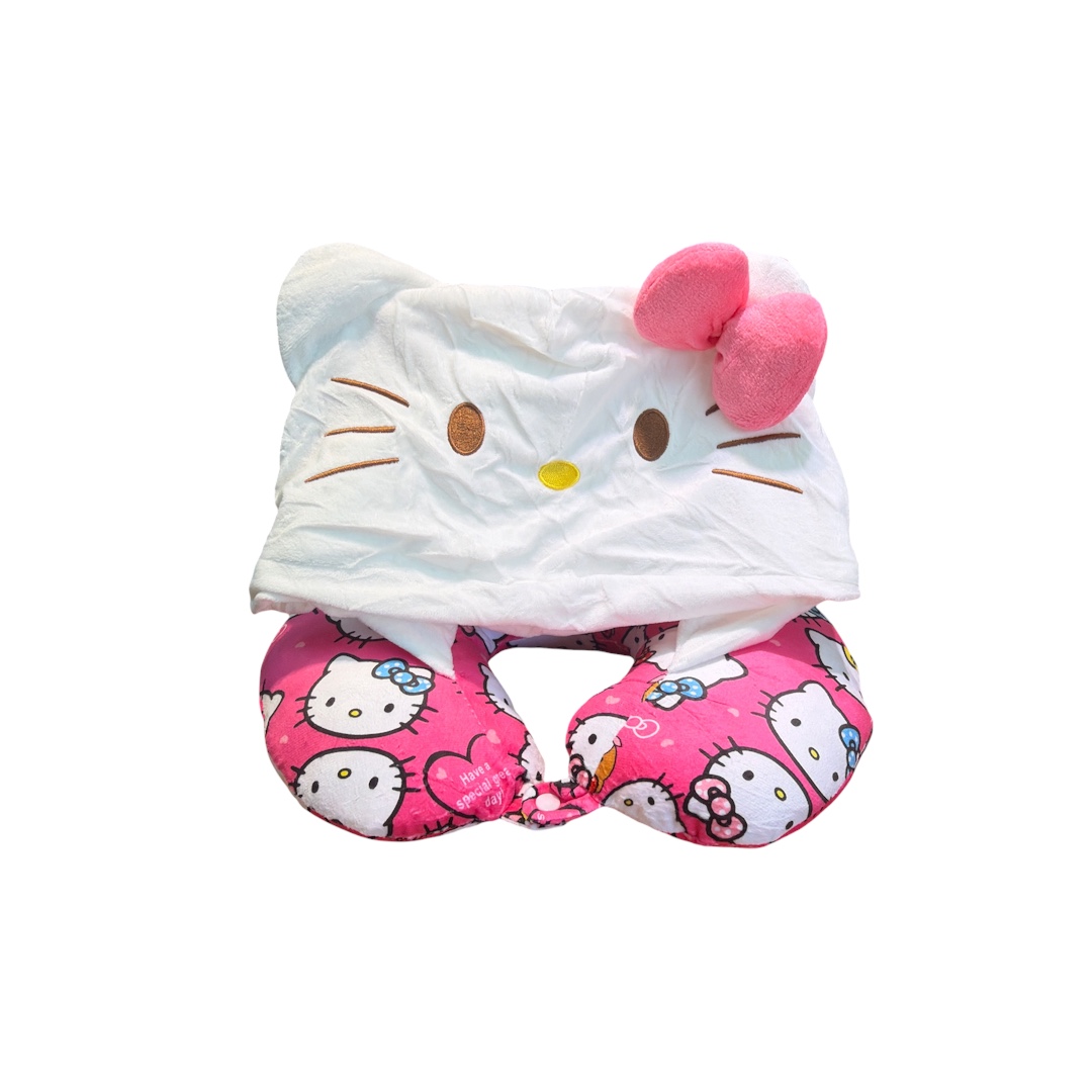 Almohada cuello con gorro hello kitty rosado