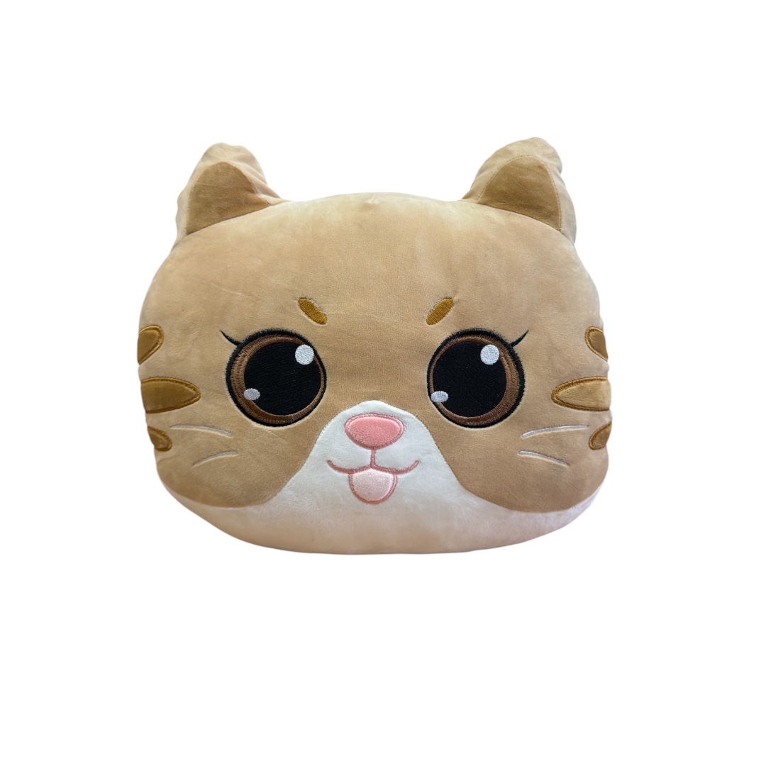 Almohada suave cara gato cafe claro