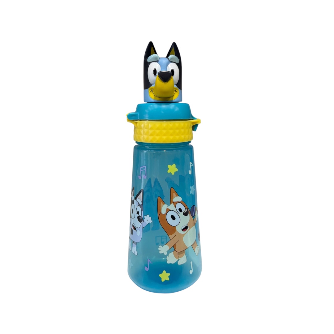 Botella plastica bluey y bingo tapa figura