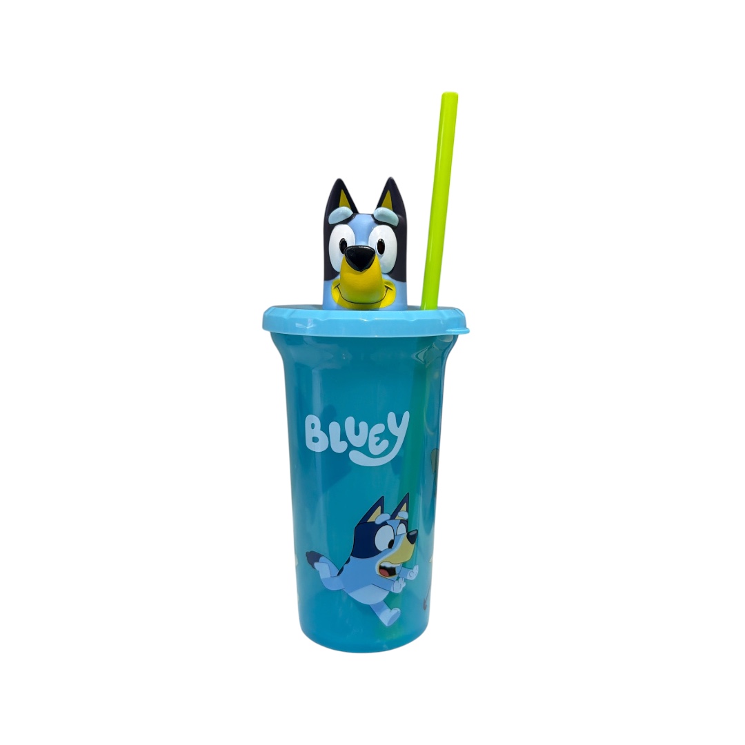 Vaso plastico bluey y bingo tapa fig y pajilla
