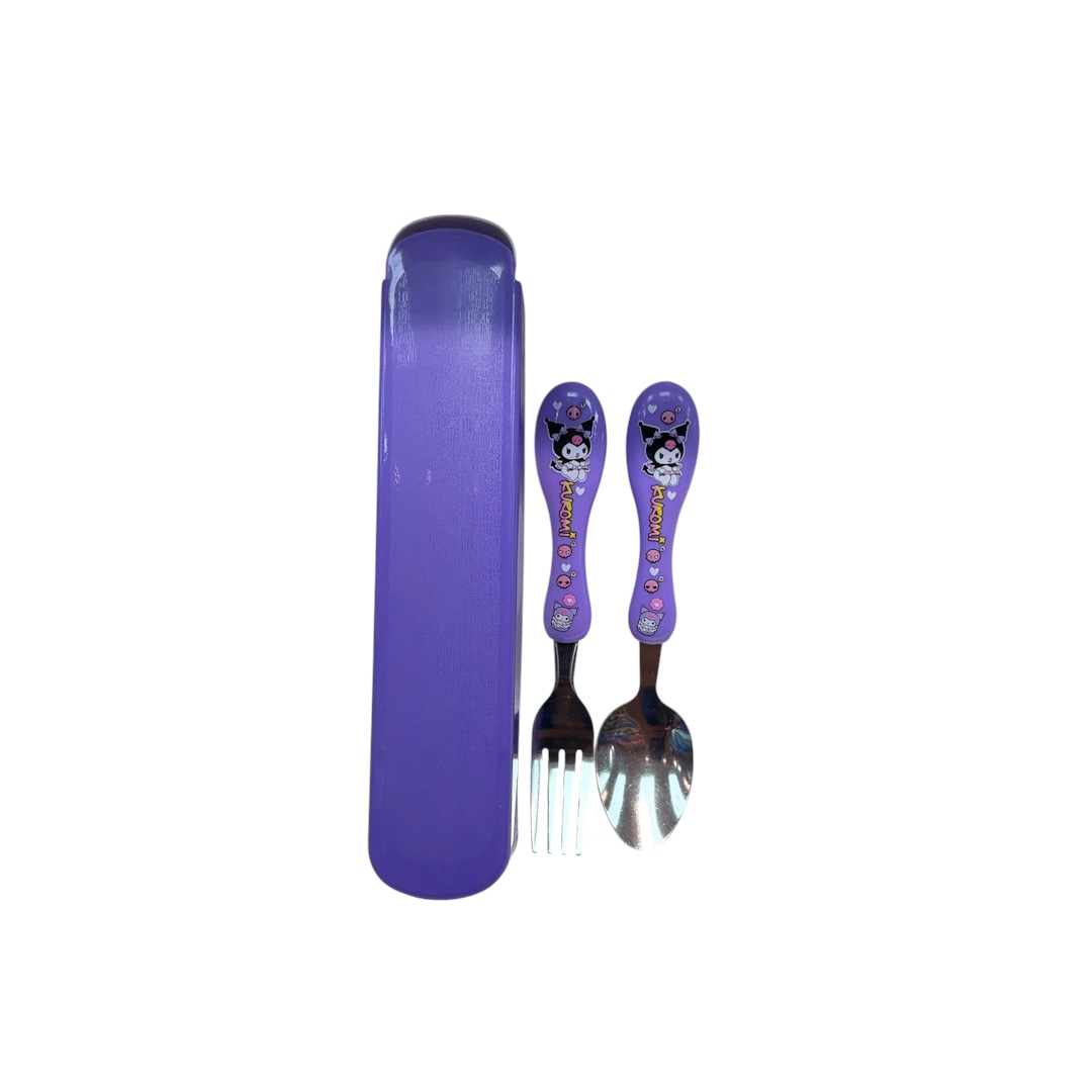 Set cubiertos kuromi recipiente plastico 2und